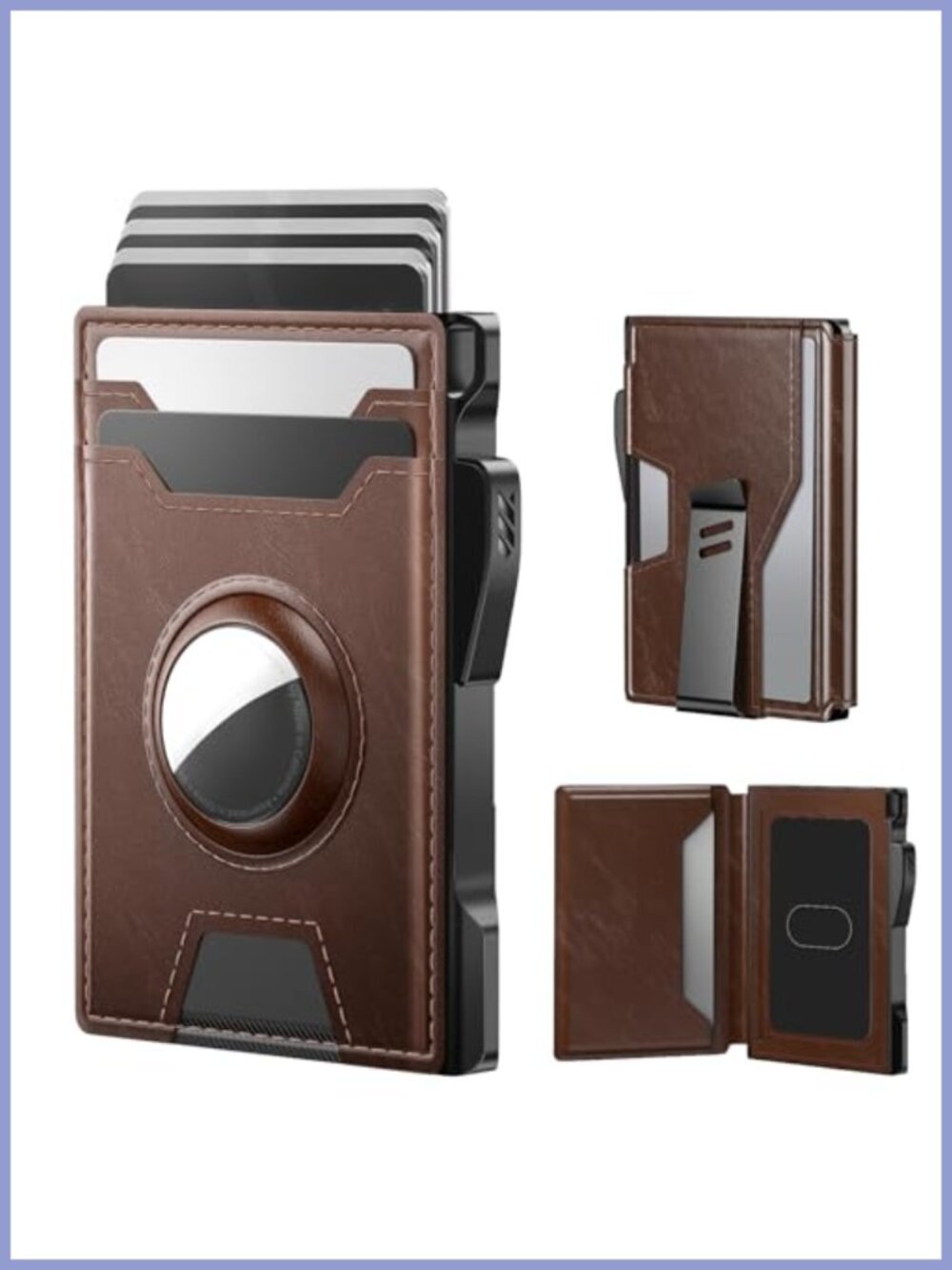 Men's Leather AirTag Wallet RFID Blocking Slim Bifold Card Case Money Clip